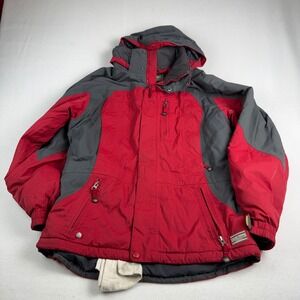 LL Bean Men's Ski Snowboard Jacket Red Gray Size Small Regular Insulated Hooded